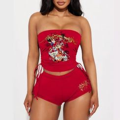 3 Pcs Women Casual 2 Piece Set Tube Top