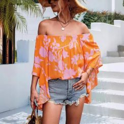 100% Rayon Off Shoulder Bell Sleeves Blouse