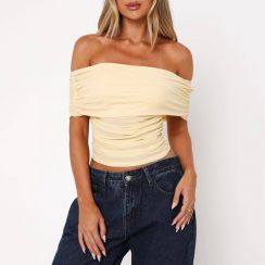 4 Pcs Fashionable Summer Slim Sexy Off Shoulder Mesh Cropped Top