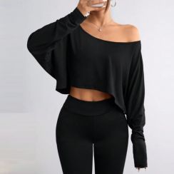 35 Pcs Summer Womens Casual Solid Bat Sleeve Short Off Shoulder Sexy Scalloped Collar Top