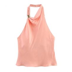 7 Pcs Summer Womens Golden Embellished Flute Halter Top