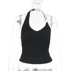 20 Pcs Wholesale Daily Wear Solid Color Backless Sexy Cropped Halter Top