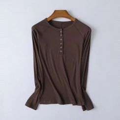 3 Pcs High Quality Womens Long Sleeve Daily Henley Top