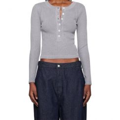 3 Pcs Gray Slim Crewneck Stretchy Henley Shirt