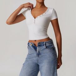 12 Pcs Womens Low Cut V Neck High Elastic Henley Top