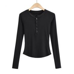 6 Pcs Casual Long Sleeve Sexy Slim Henley Top